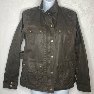 J. Crew “The Downtown” Field Military Jacket Waxed Cotton.  Olive Green - Small